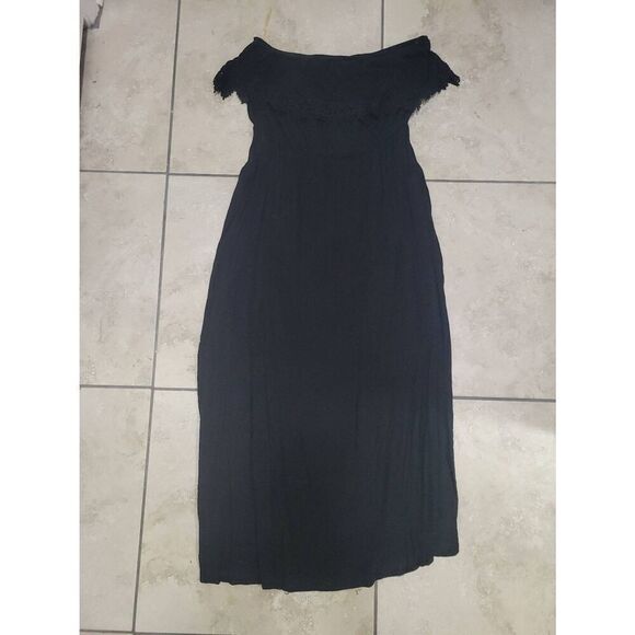 Strapless black summer dress with crochet‎ detail - Picture 1 of 6